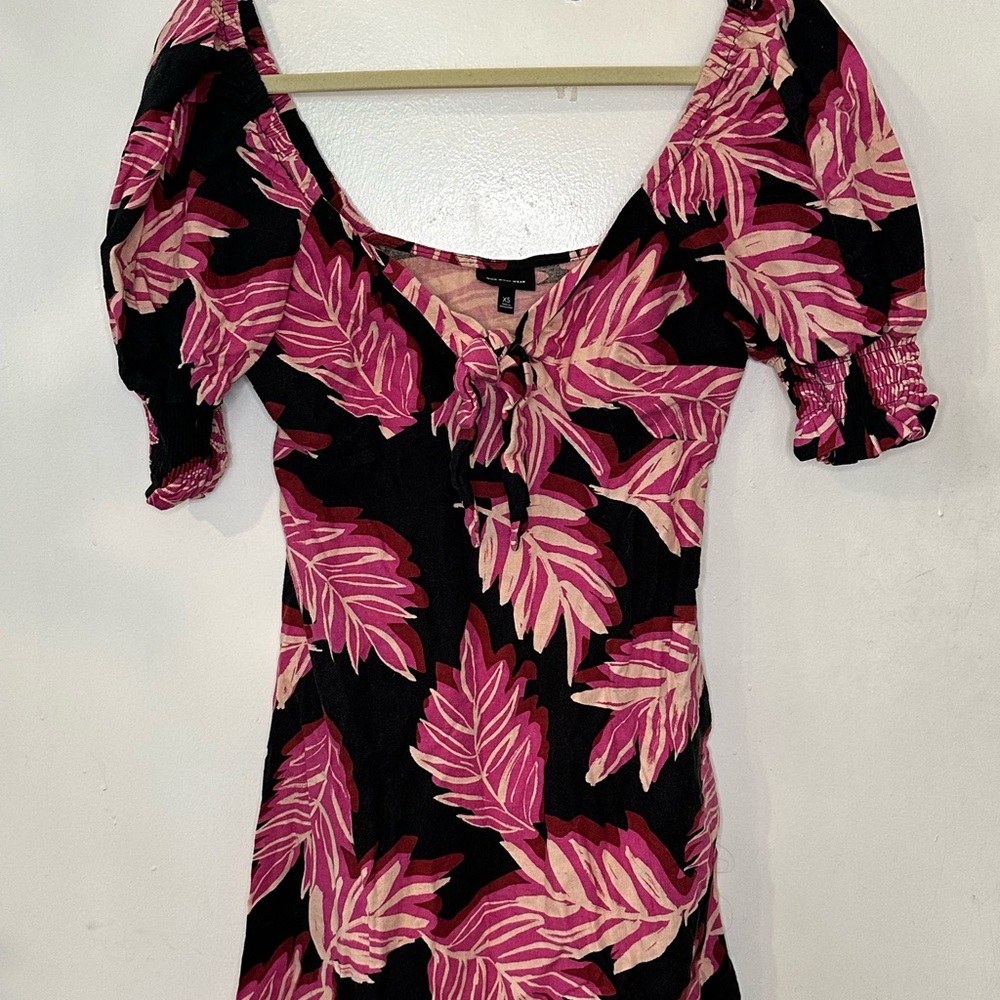 Who What Wear Pink and Black Patterned Dress